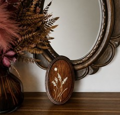 HandPainted Stained Wood Plaque Wheat Full Moon Rustic Cottagecore Vintage Style