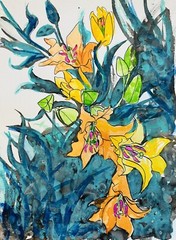 original signed watercolor painting 9×12 Lily Flower Garden Tiffany Chesser