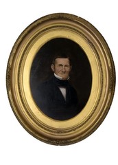 Portraits of Man and Woman 1850-1860 Original Oil on Paper By Henry Bryan Hall