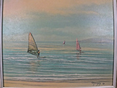 Maui Hawaiian Painting by E Shimokawa WIND SURFING OFF KIHEI MAUI Signed 1987