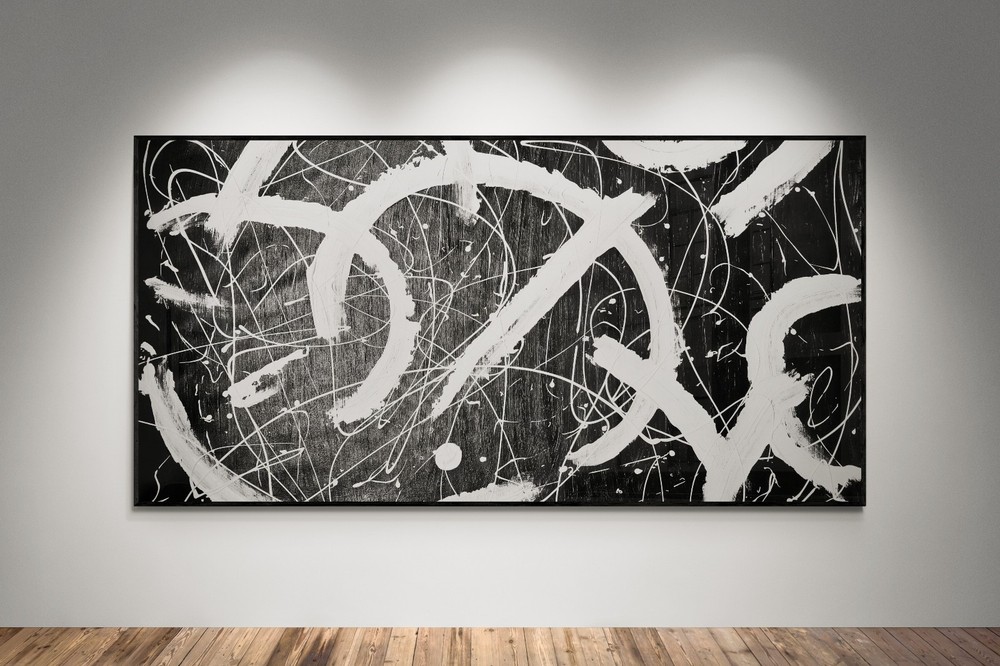 XXL Jackson Pollock Style Black & White Abstract Canvas – Handmade Art – 78×39