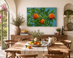 Orange Tree Painting Citrus Large Canvas Mediterranean Coastal Decor 24 X 36”