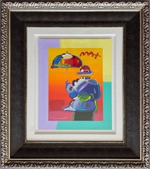 Peter Max UMBRELLA MAN 2015 Hand Signed Painted Serigraph COA Appraisal 32″x 36″
