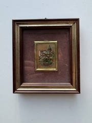 Vintage Italian Gold Leaf Metal Plaque Foglia d’Oro Village Scene Framed 4×3.5