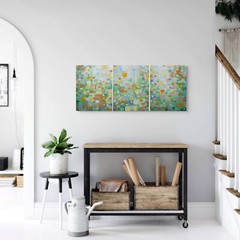 48×20 Coastal Triptych Painting – Original Abstract Acrylic Artwork Summer Art