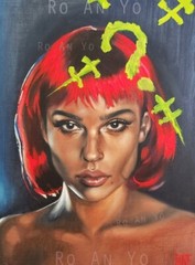 Original Oil Painting of CAT WOMAN Zoe Kravitz Batman 2022 Portrait by RoAnYo