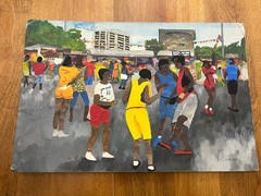 Vintage 80s Outsider African American art Painting Philly Street Dance Party