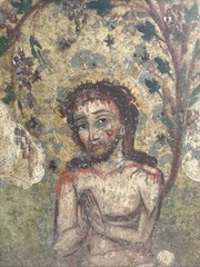 19th Century Retable Religious Mexican Oil Tin Painting Precious Blood of Christ