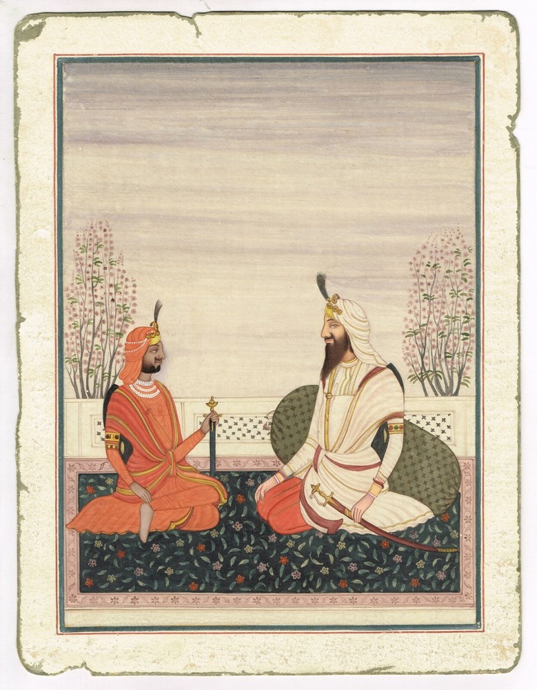 Sikh Art Painting Of Prince Nau Nihal Singh With Raja Dhian Singh 9×11.5 Inches