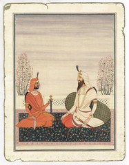 Sikh Art Painting Of Prince Nau Nihal Singh With Raja Dhian Singh 9×11.5 Inches