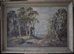 GUM TREES OF THE AUSTRALIAN OUTBACK OIL PAINTING JOHN WILSON c1970s