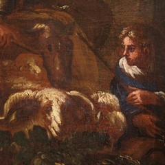 Antique pastoral landscape Italian art bucolic painting oil canvas 18th cent