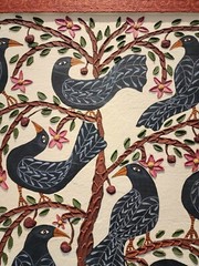 Danette Sperry Southern Primitive Crow Bird Folk Art Painting „Cherry Paradise „