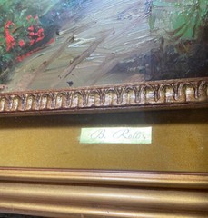 Oil Painting Sign B.Turtleneck Field Path With Water Waterfall And Menschen