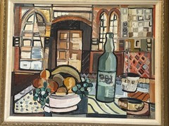 VINTAGE STILL LIFE PAINTING MODERNIST CUBIST EXPRESSIONIST LARGE FRUIT WINE