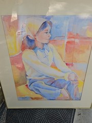 Watercolor Portrait Of A Lady 1970s Original Pastels Signed Outsider Art 36×28