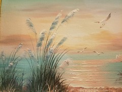 Oil Painting Seascape Lighthouse Beach Scene House Framed Vintage K Cummings