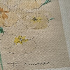 Hammem Painting Watercolor Flowers Original Small Signed