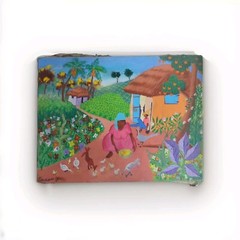 ORIGINAL HAITIAN ART GIFT PAINTING BY FAMOUS FRANCOISE JEAN OF RURAL FARM HOUSE