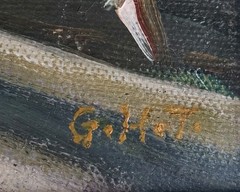 VTG MCM Maritime Oil Painting Monogram G.H.T. Heavy Impasto Sails Harbor 12″x15″