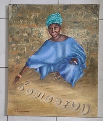 A BEAUTY WOMAN WRITING WISH ON THE BEACH BY KATHY ZIMMERMAN／OIL CANVAS/24″ x 30″