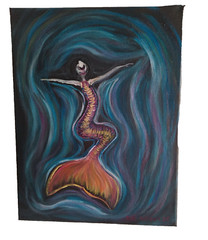 Original Acrylic Painting Mermaid Beach House Seaside Coastal Wall Art