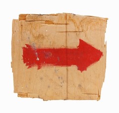 Outsider Art Painting on Wooden Board Red Arrow Vintage Folk Primitive Sign Art
