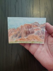 ACEO Snow Canyon Utah Red Mountain 2.5×3.5in Original Watercolor RAMFish Artist