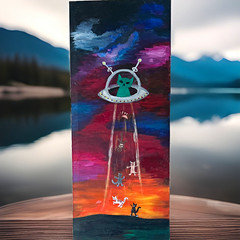 Abstract Surreal Alien UFO Outer Space Canvas Painting, Small Unframed Wall Art