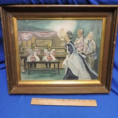 Vintage Oil Painting of Piano Playing Twins by Blendine Smalley Carpenter