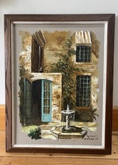 Eugene Daymude D’Mude Oil Masonite Board Le Petit Theater Courtyard New Orleans