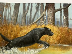 Russell Johnson Painting Wildlife Landscape Hunting Dog Realism Vintage LARGE