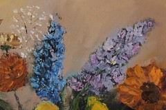 Vintage Bouquet of Flowers Still Life Oil Painting On Canvas Signed Meri