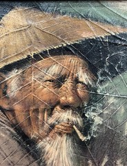 Vintage Original Oil Painting On Palm Leaves By Maitree, Signed c 1970’s