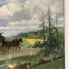 Antique Impressionist Painting Horse Carriage Landscape Mystery Oil 1910’s 22″
