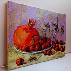 Pomegranate Impasto Painting Original Art Impression Oil Painting 16 x 12 in