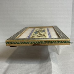 Persian Hand Painted Birds Peacock Flowers on Camel Bone in Khatam Inlay Frame