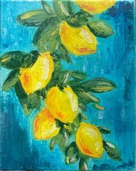 lemon oil painting on canvas hand painted 8x10in