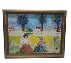 Vintage Impasto Painting Mother And Child With Basket Signed BGC 1972