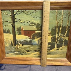 Vintage Winter Paint By Number Cabin Snow Scene Art 16″x12” Framed PBN Home deco