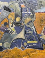 Vintage Abstract Oil Painting Modern Art Wall Hanging Mid Century MCM Signed