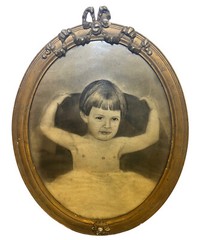 Antique 1800s Oval Gesso Wood Bow Design Frame Chalk Portrait Baby 24 X 19”