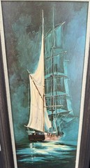 2 x Vintage Mid Century Art Ships Paintings Signed