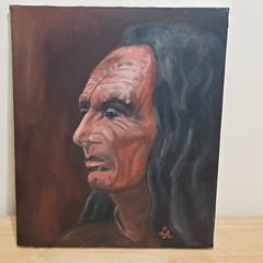 Inspired Signed Portrait Painting of Three Eagles Nez Perce Warrior