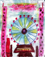 Ferris Wheel Modern Signed Wall Art Canvas Original Acrylic Painting 11×14