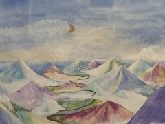 Vintage Original Watercolor Art Painting Mountains Signed Framed Matted