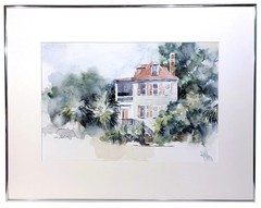 EVA CARTER 20th c. South Carolina Artist WATERCOLOR PAINTING Charleston House SC