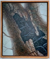 Exhibited Australian Hanna Kay Modern Surreal Industrialist Oil Tree Trunk