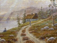 UNSIGNED! COAST LANDSCAPE WITH FIGURES. FROM LATE 19TH. CENTURY