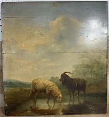 Antique Eugene Verboeckhoven Oil On Wood Panel Pastoral Landscape Sheep Read